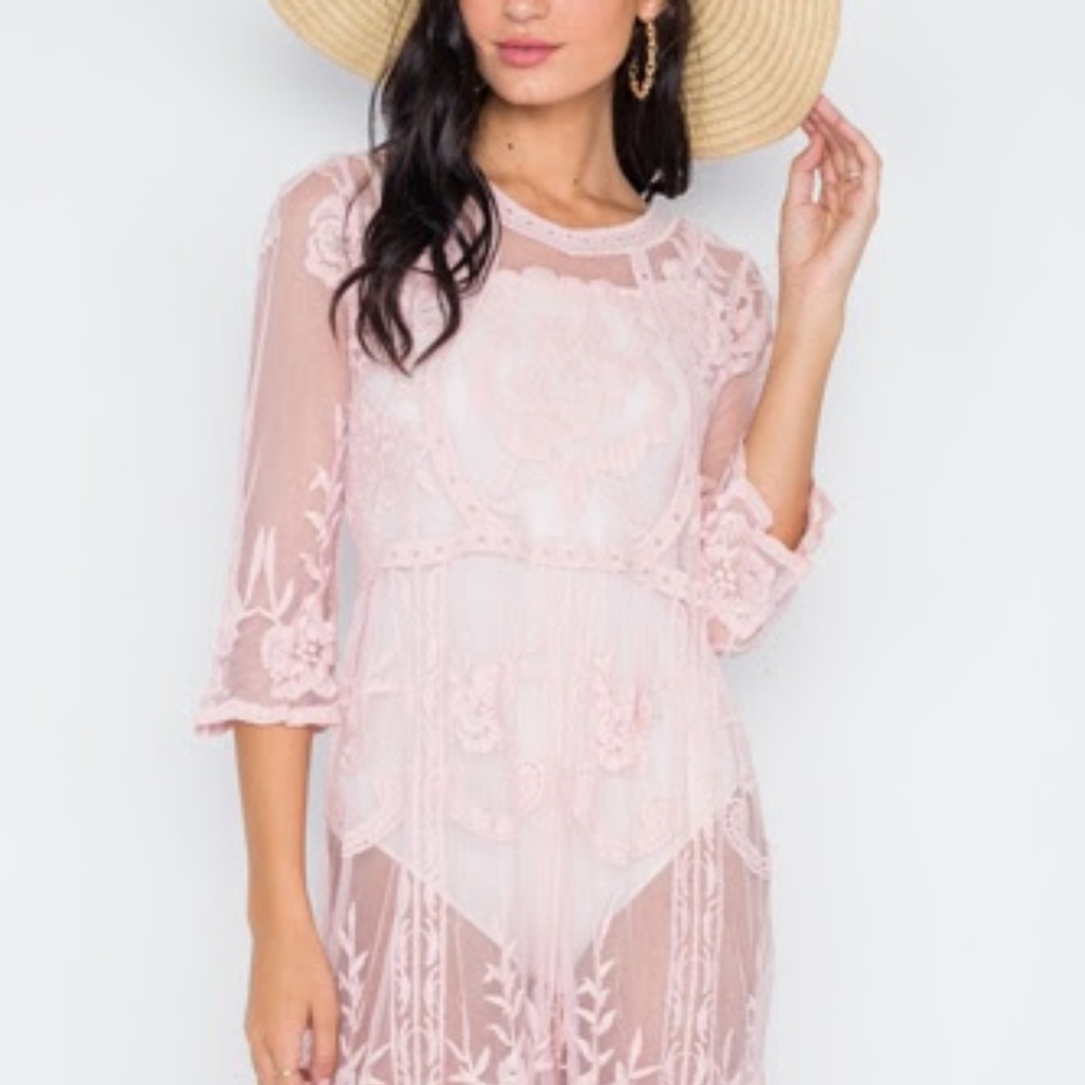 Floral Embroidery Tunic Dress swim suite coverup